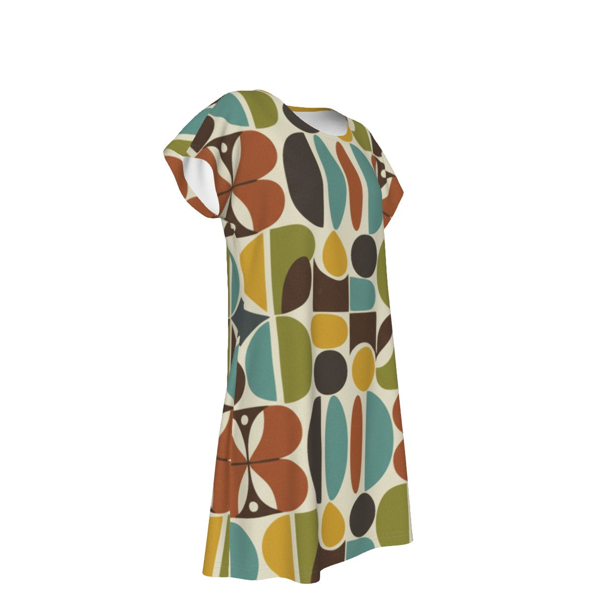 Mod Shapes Shift Dress in Earth Tones | Mid-Century Modern Short Sleeve Dress