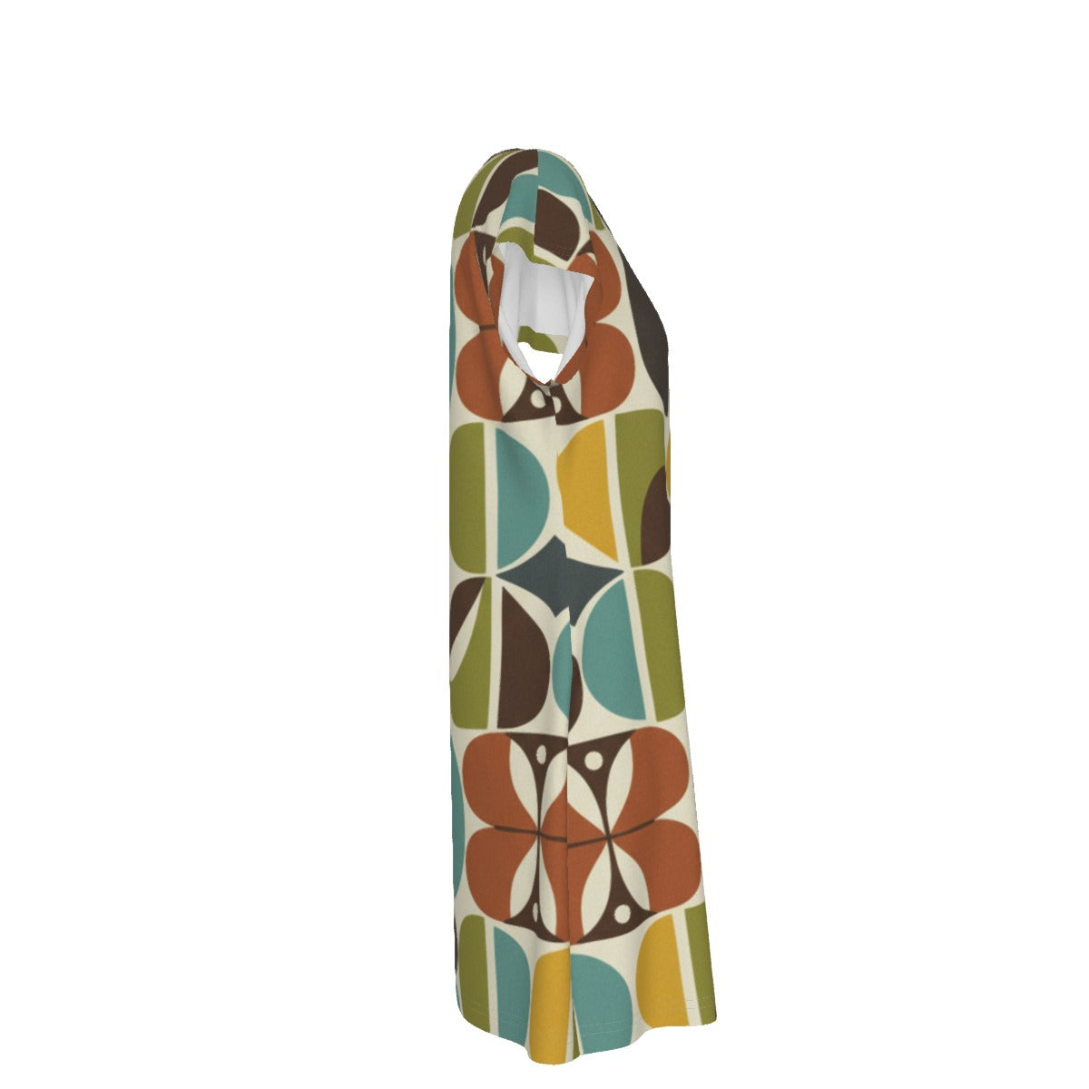 Mod Shapes Shift Dress in Earth Tones | Mid-Century Modern Short Sleeve Dress