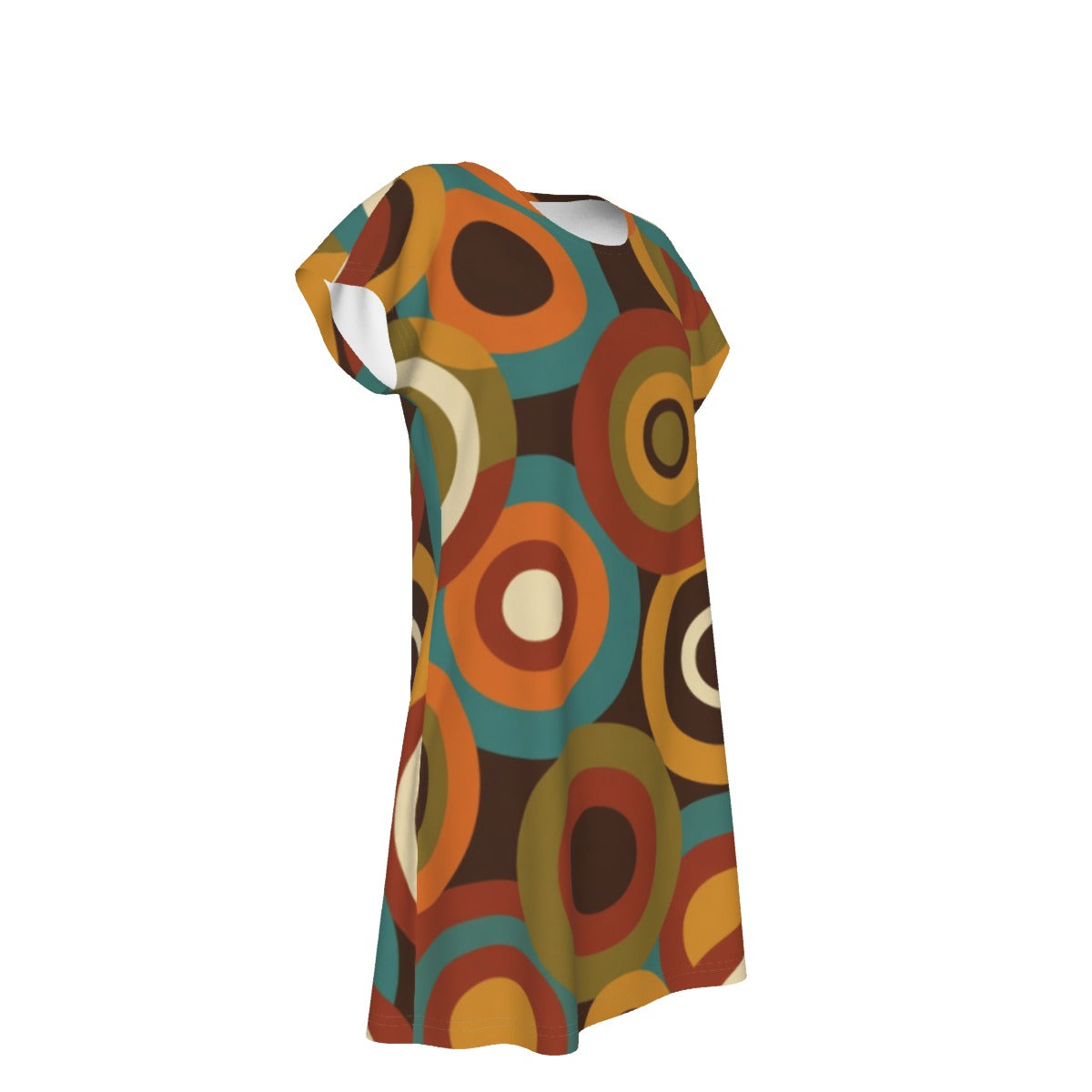 Retro Circles Shift Dress | Mid-Century Modern Short Sleeve Dress