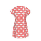 Mod Geometric Shift Dress in Coral | Mid-Century Modern Short Sleeve Dress