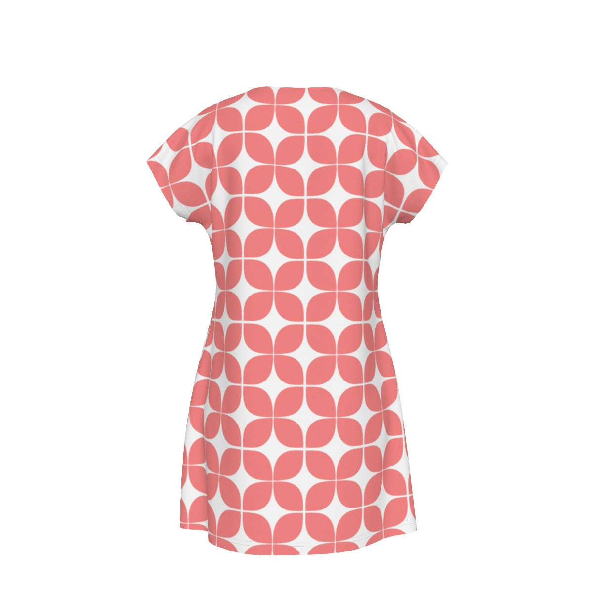 Mod Geometric Shift Dress in Coral | Mid-Century Modern Short Sleeve Dress
