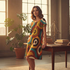 Retro Circles Shift Dress | Mid-Century Modern Short Sleeve Dress