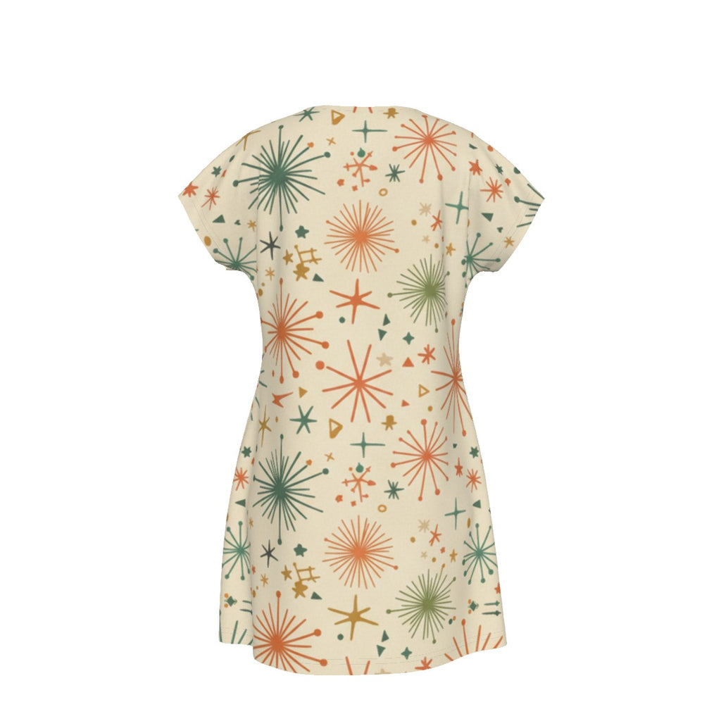 Starburst Print Shift Dress | Mid-Century Modern Short Sleeve Dress