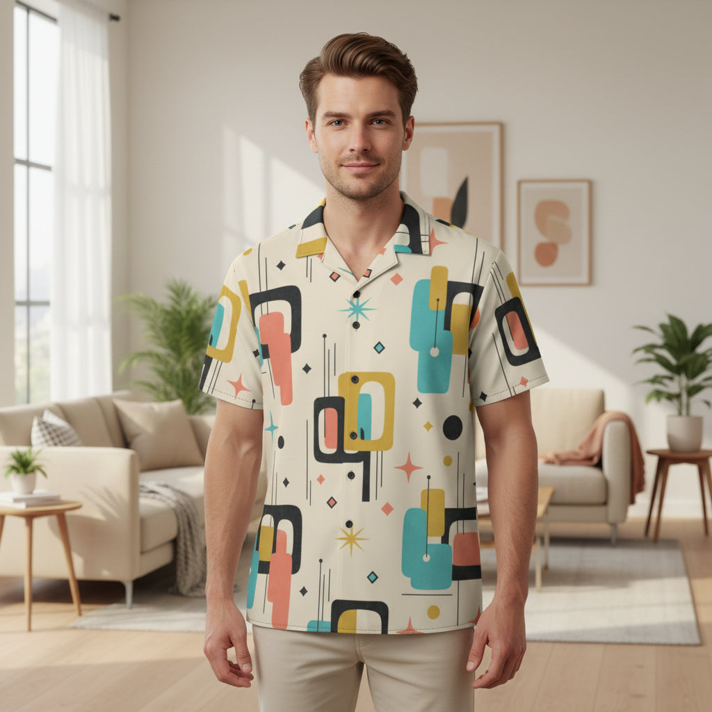 Men's Atomic Geometric Cuban-Collar Shirt