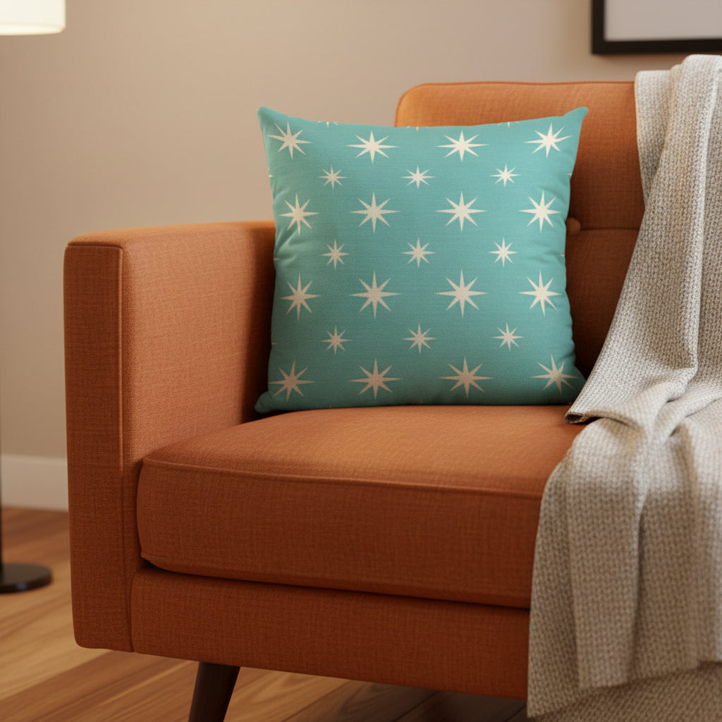 Mid-Century Modern Teal Starburst Accent Pillow