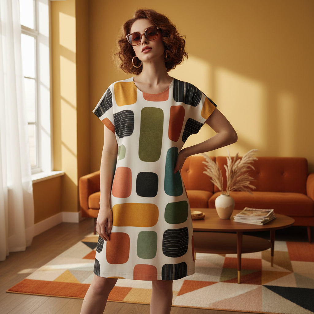 Mod Blocks Shift Dress | Mid-Century Modern Short Sleeve Dress