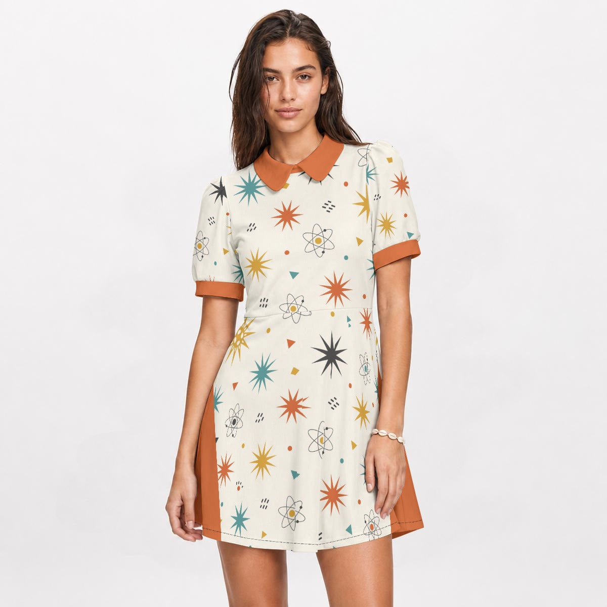 All-Over Print Women's A-Line Dress With Peter Pan Neck