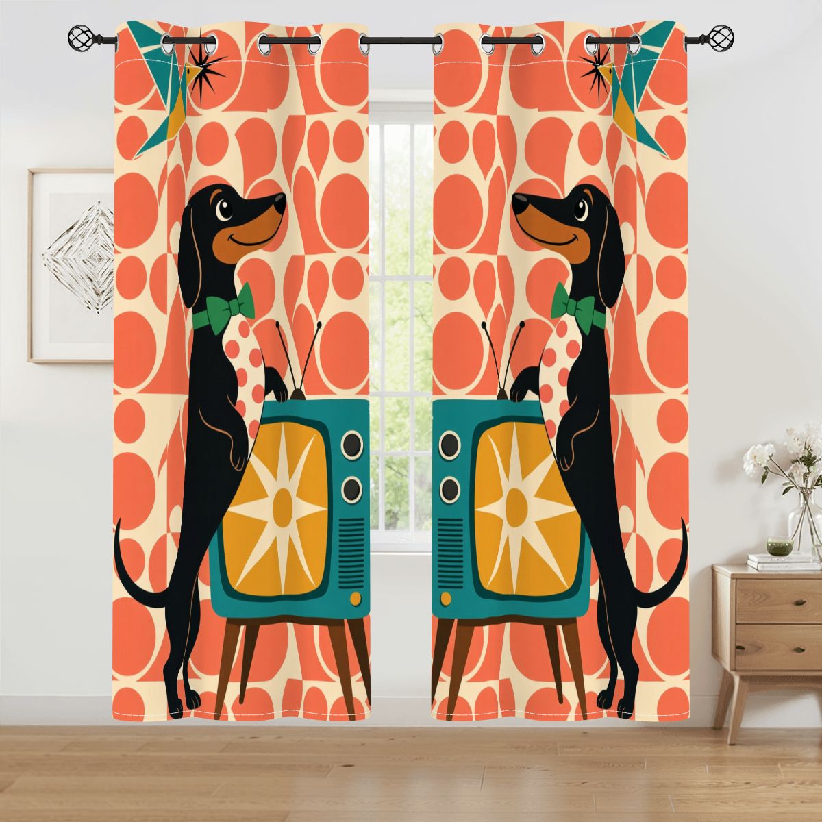 Mid-Century Modern Atomic Cat Blackout Curtains