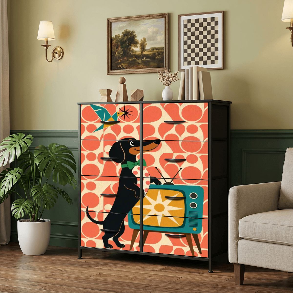 Mid-Century Modern Dachshund Colorblock 8-Drawer Dresser