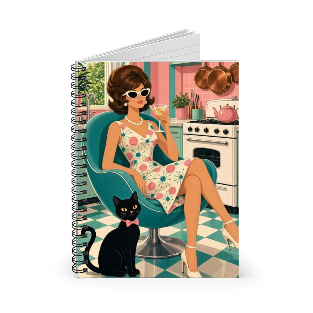 Mid-Century Modern Atomic Cat Muse Spiral Notebook