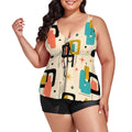 MCM-Era Atomic Geometric Print Plus-Size Two-Piece Swimsuit