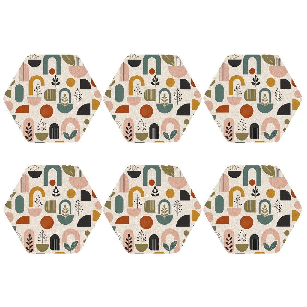 Mid-Century Modern Abstract Geometric Hexagon Coaster Set