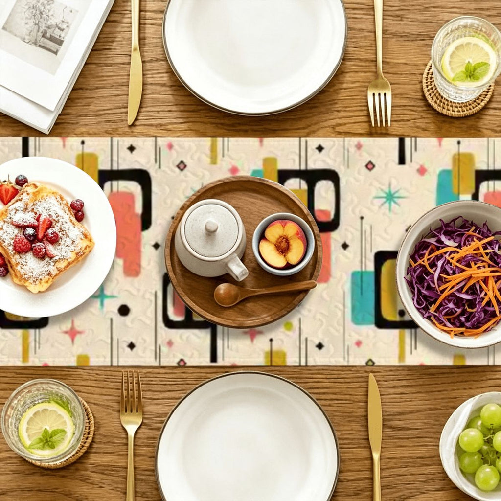 Mid-Century Illustrated Geometric Table Runner