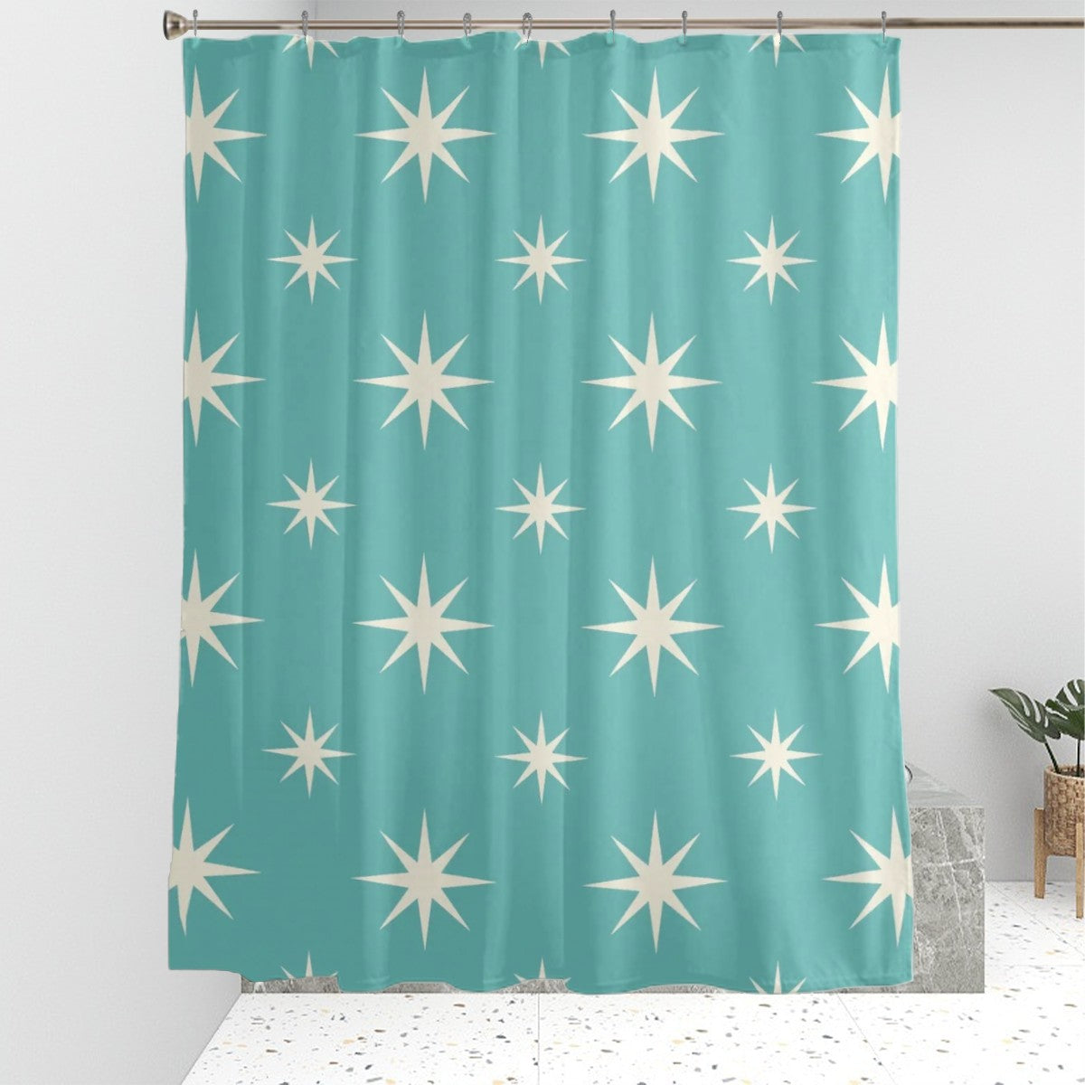 MCM-Era Turquoise Atomic Starburst Shower Curtain