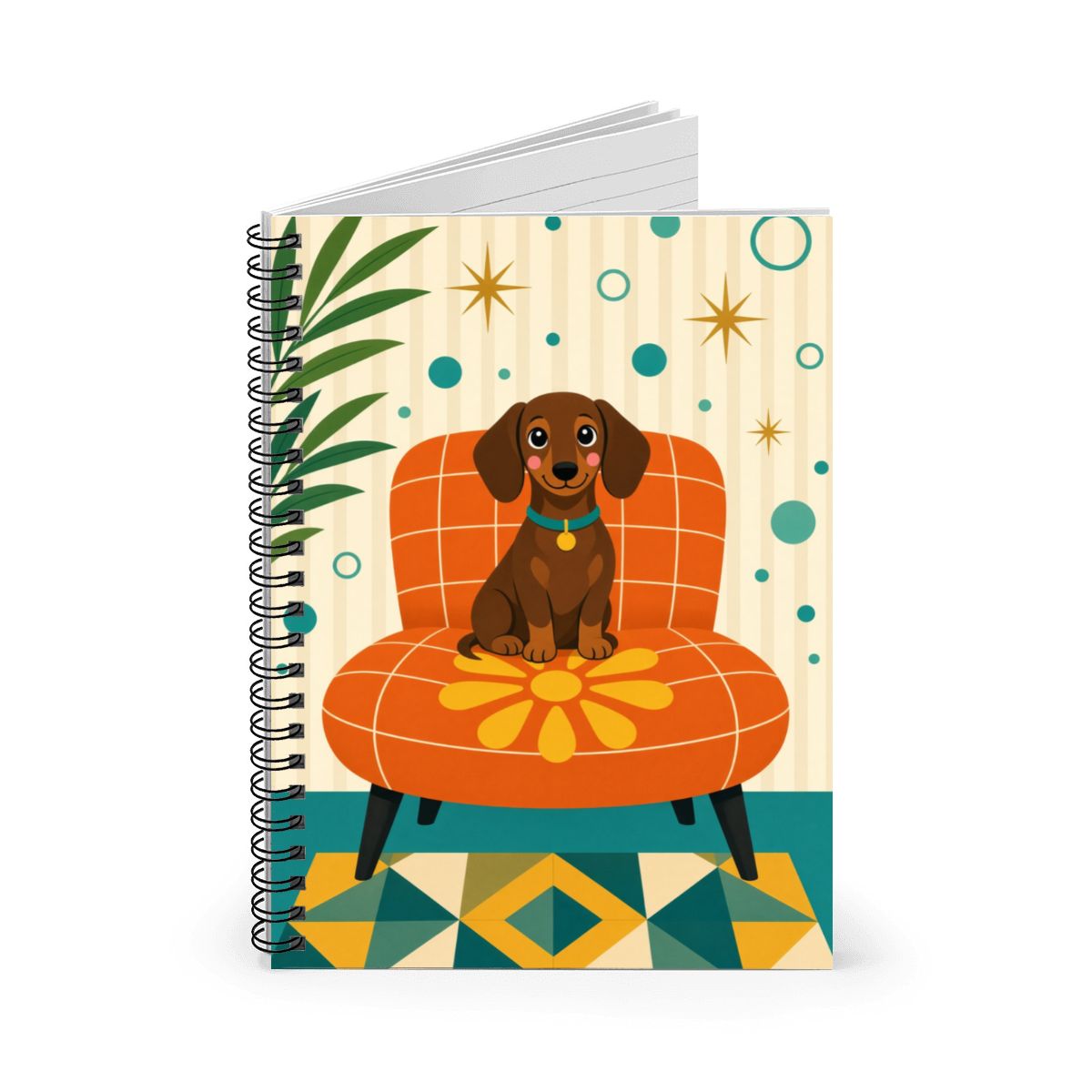 Mid-Century Modern Atomic Dog Sun Spiral Notebook
