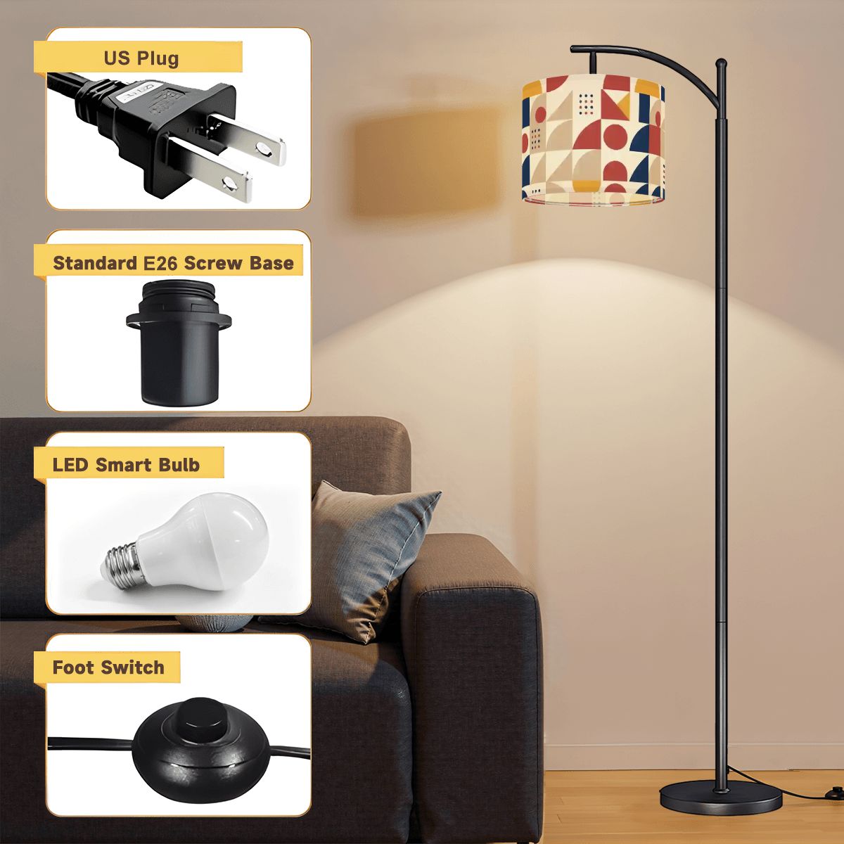 Bauhaus Geometric Arc Floor Lamp