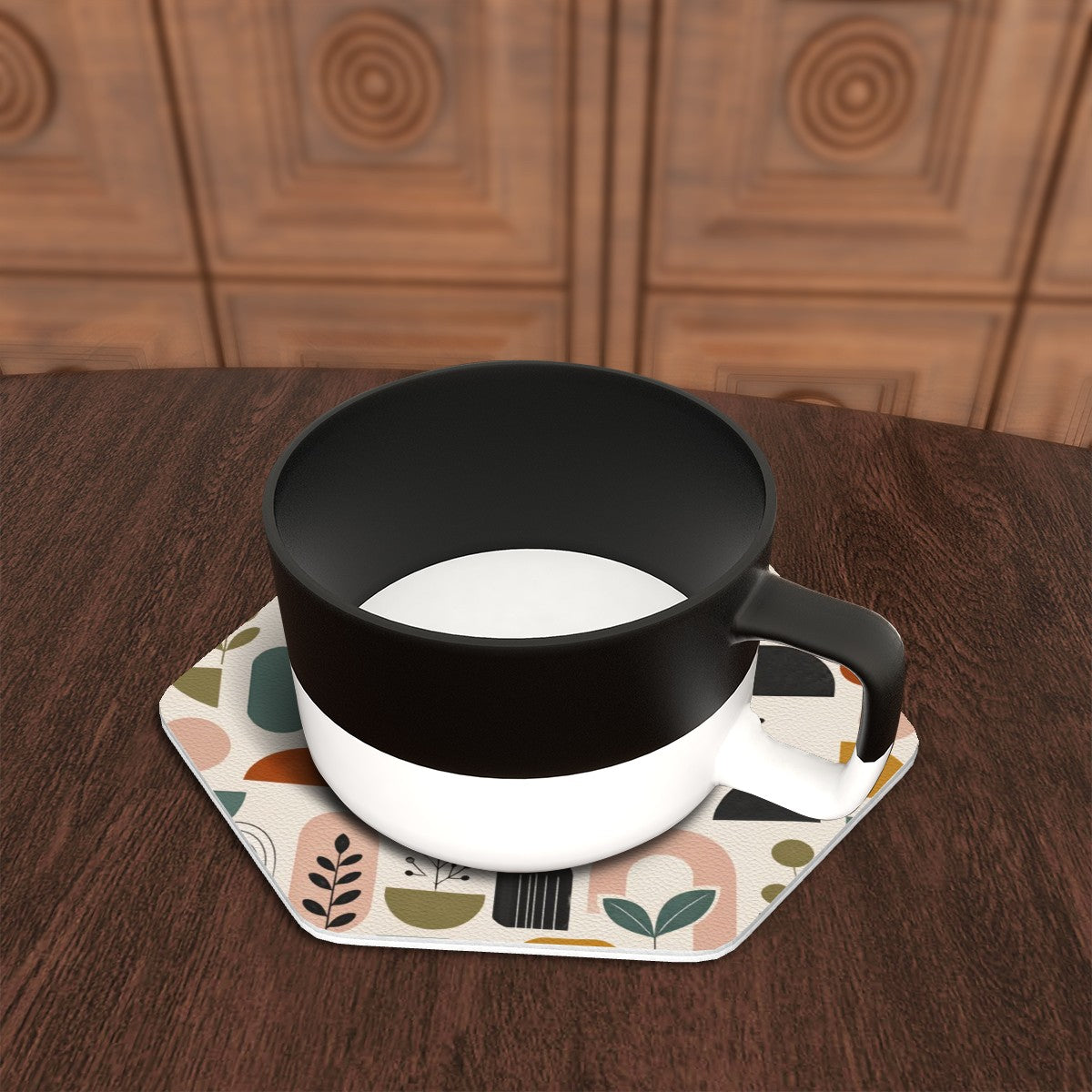 Mid-Century Modern Abstract Geometric Hexagon Coaster Set