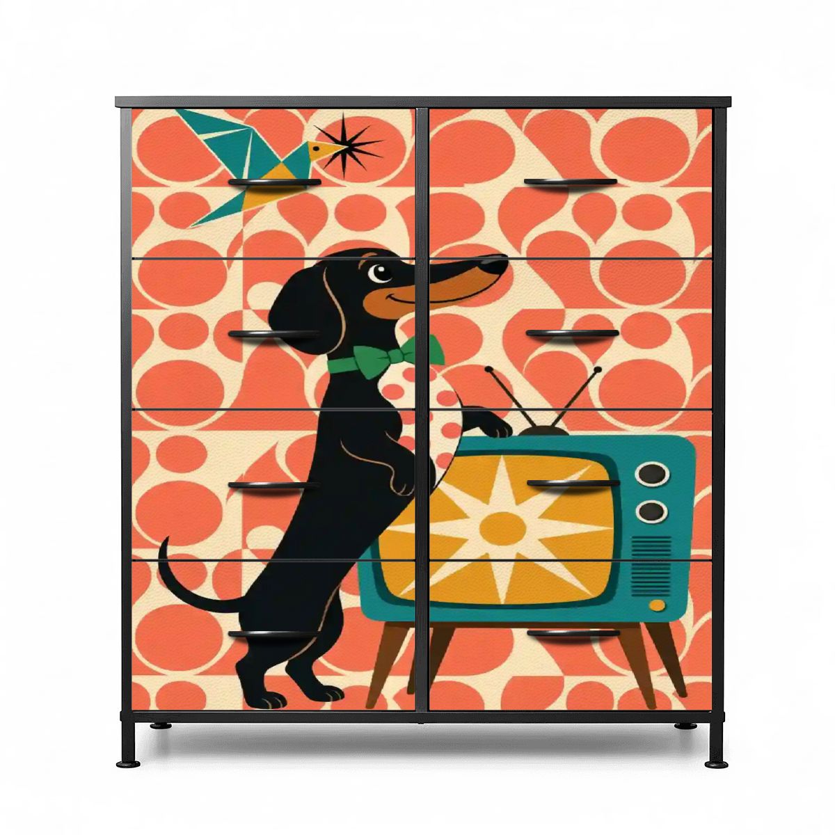 Mid-Century Modern Dachshund Colorblock 8-Drawer Dresser