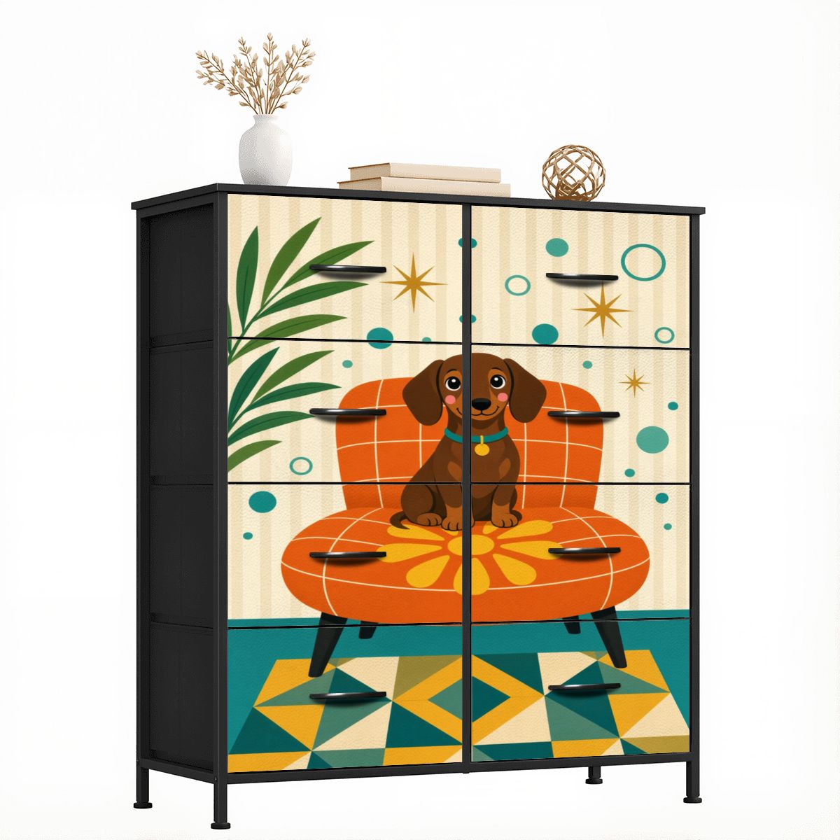 Mid-Century Modern Atomic Dog & Sun 8-Drawer Dresser