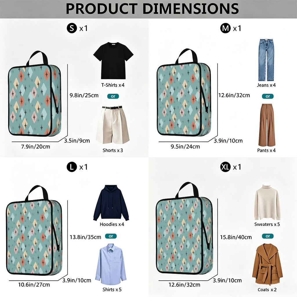 Mid-Century Modern Teal Pattern 4-Piece Packing Cube Set