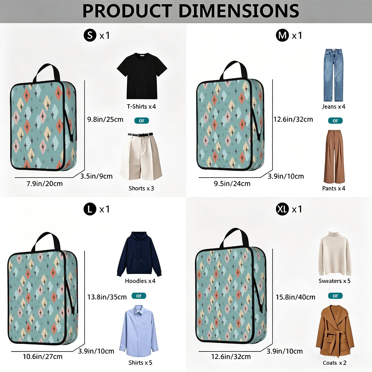 Mid-Century Modern Teal Pattern 4-Piece Packing Cube Set