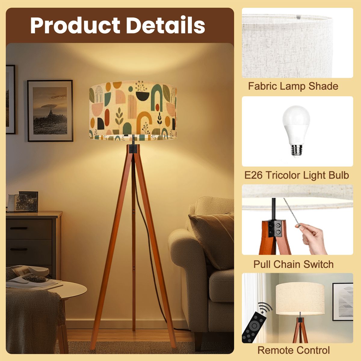 Mid-Century Modern Geo-Organic Print Tripod Floor Lamp
