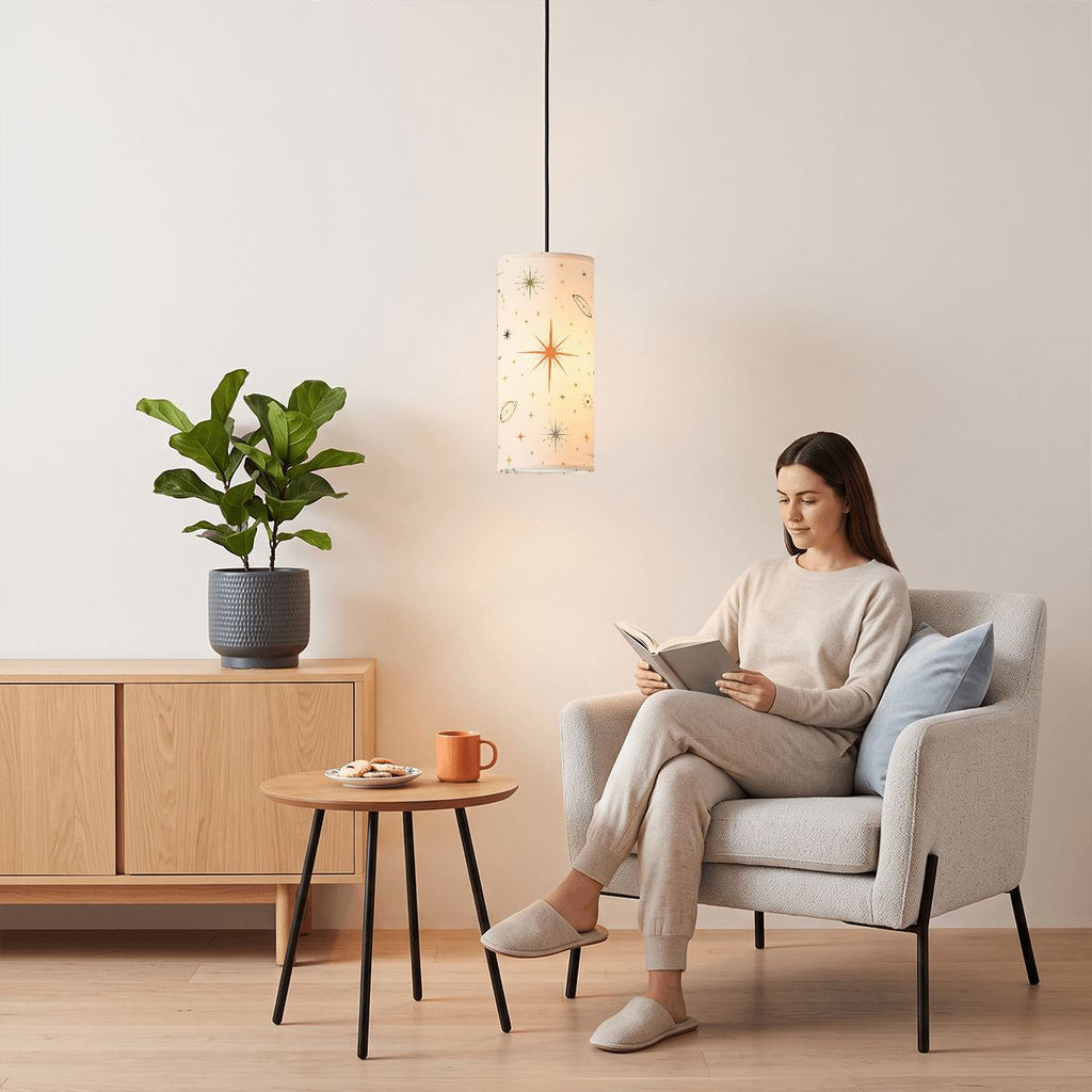 Copper Starburst Pendant Light | Mid-Century Modern Cylinder Ceiling Light