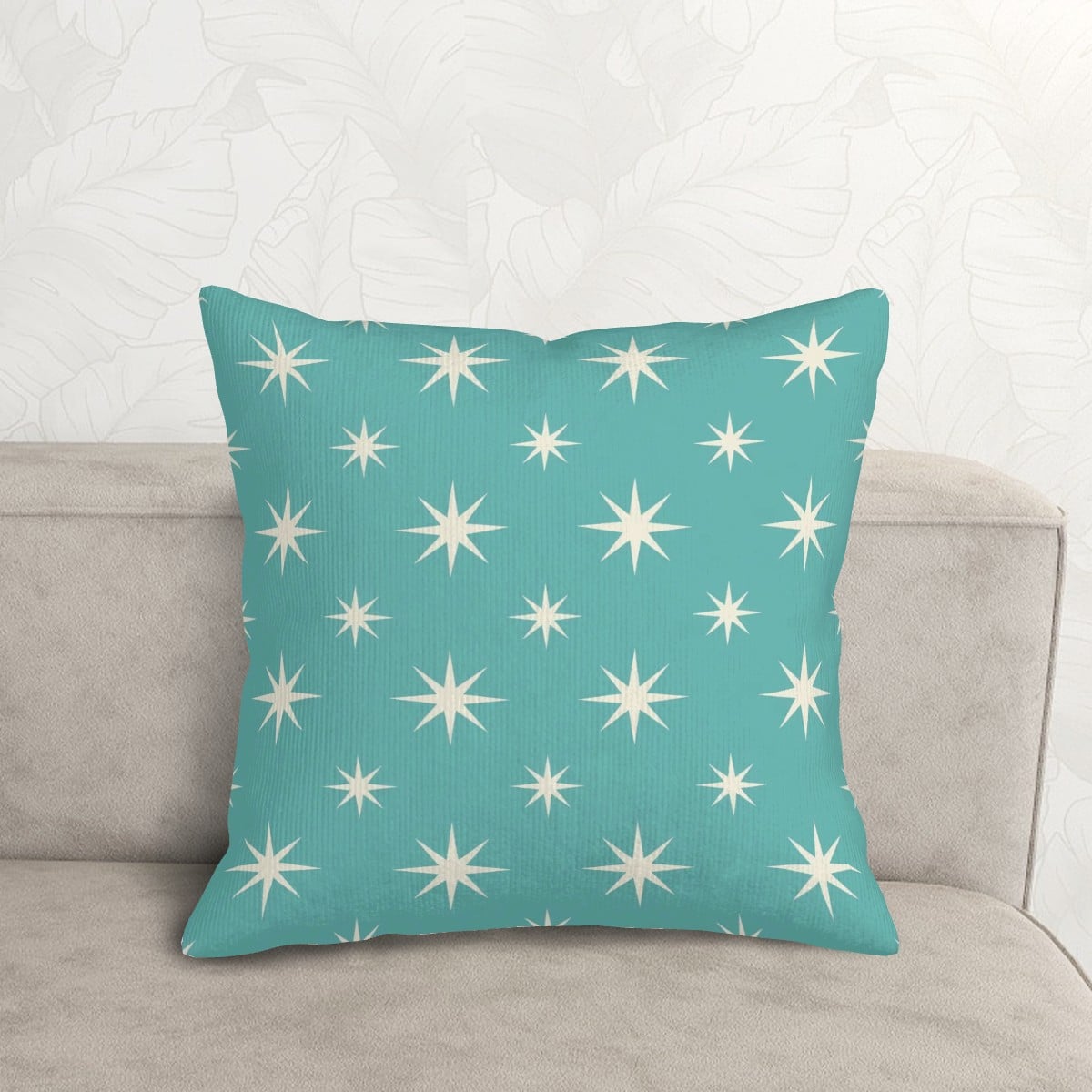 Teal Starburst Mid-Century Modern Corduroy Throw Pillow
