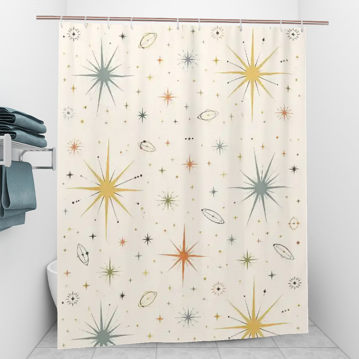 Mid-Century Modern Atomic Starburst Shower Curtain