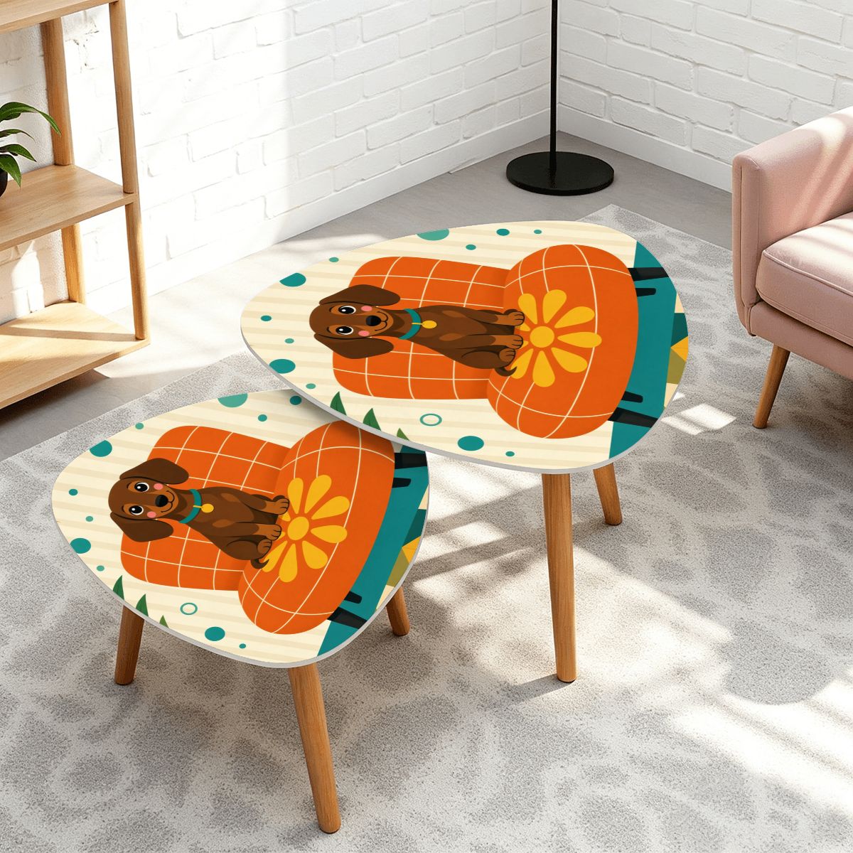 Mid-Century Modern Dog Print Nesting Coffee Table Set
