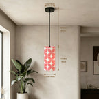 Mid-Century Modern Pendant Light in Pink Geometric | Cylinder Ceiling Light