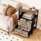 Mid-Century Modern Pebble Nightstand with Charging Station | 2-Drawer Bedside Table