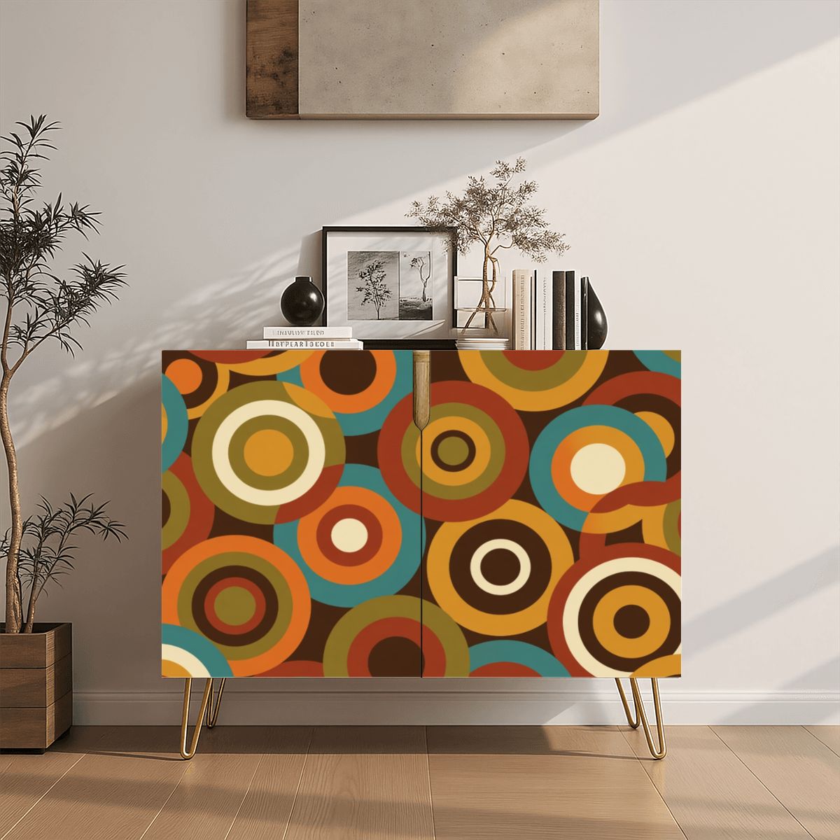 Mid-Century Modern Concentric Circle Storage Cabinet, Made in USA
