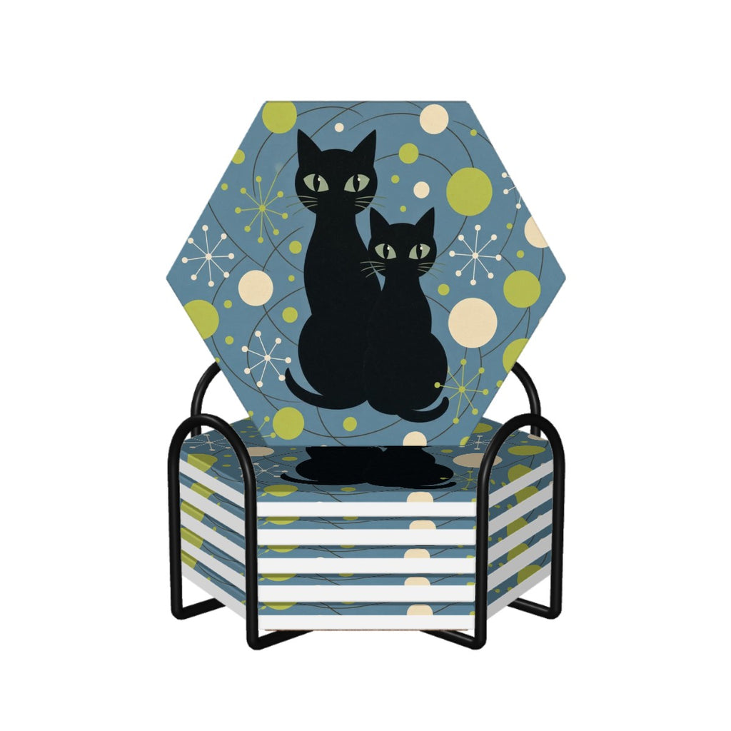 Atomic Cat Mid-Century Modern Ceramic Coaster Set