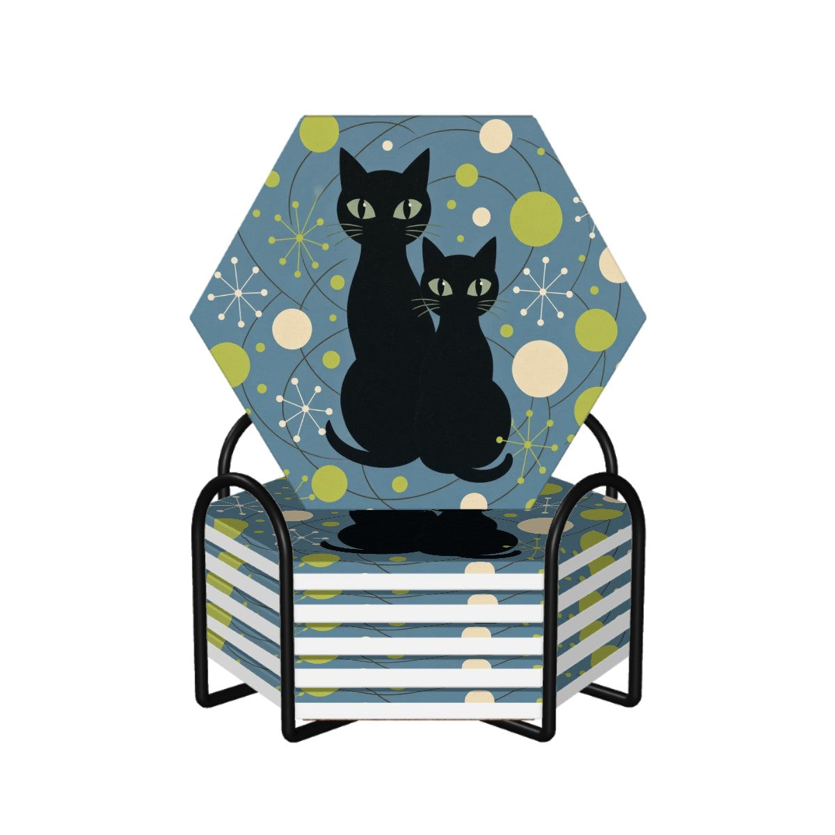 Atomic Cat Mid-Century Modern Ceramic Coaster Set