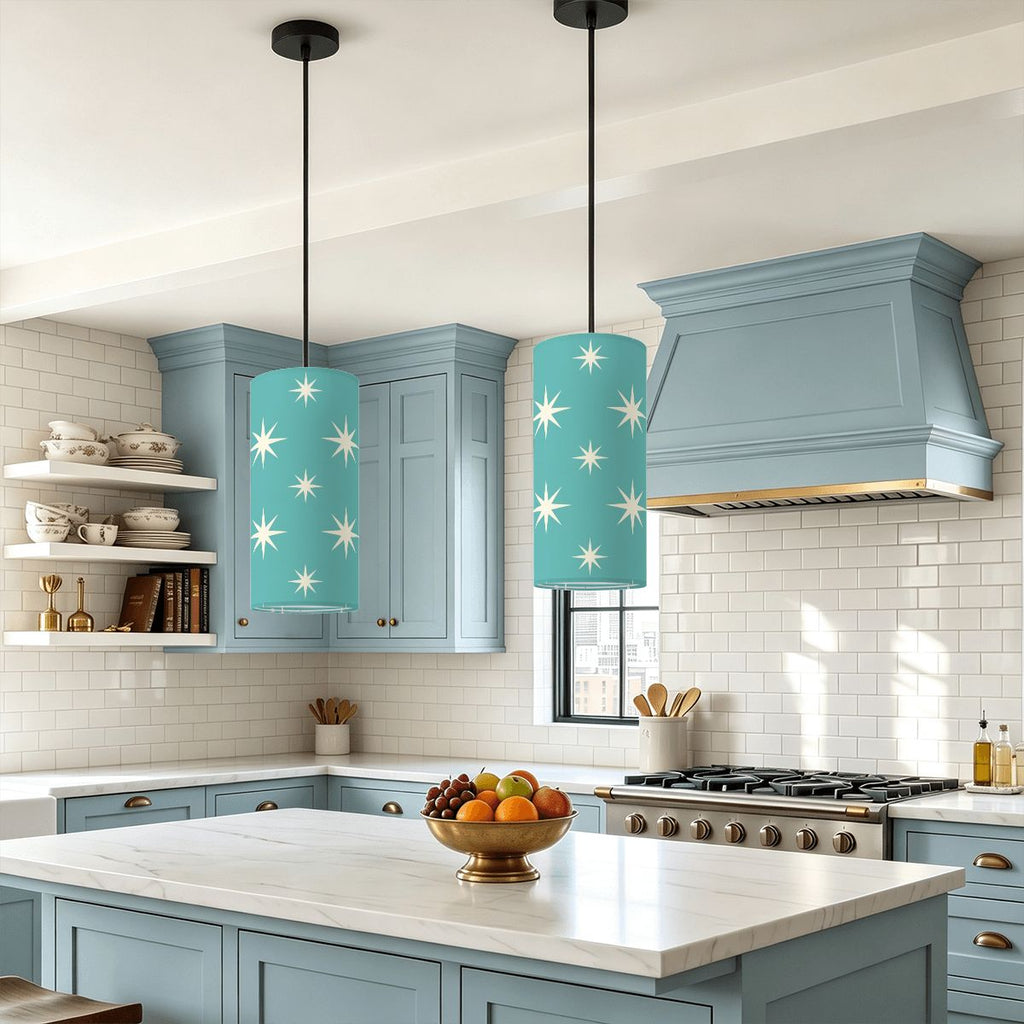 Mid-Century Modern Turquoise Starburst Pendant Light
