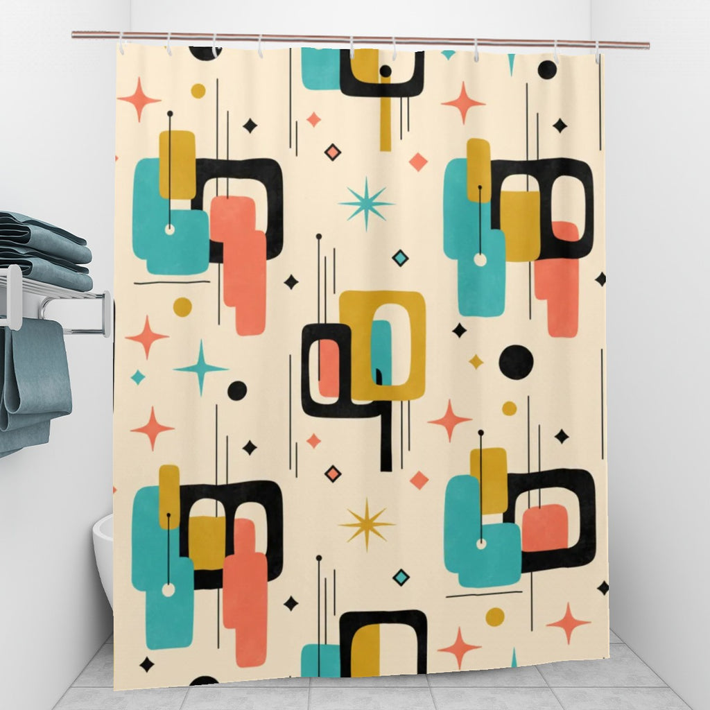 Mid-Century Modern Atomic Geometry Shower Curtain