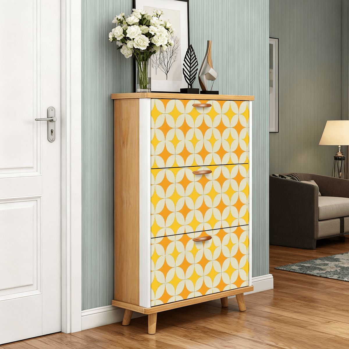 Mid-Century Mustard Geometric Shoe Cabinet