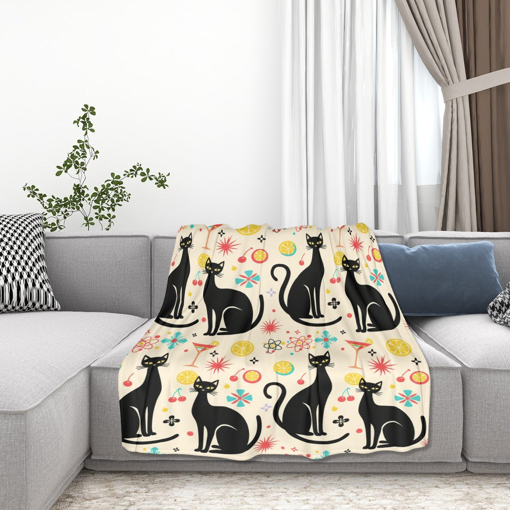 Atomic Cat Mid-Century Modern Throw Blanket