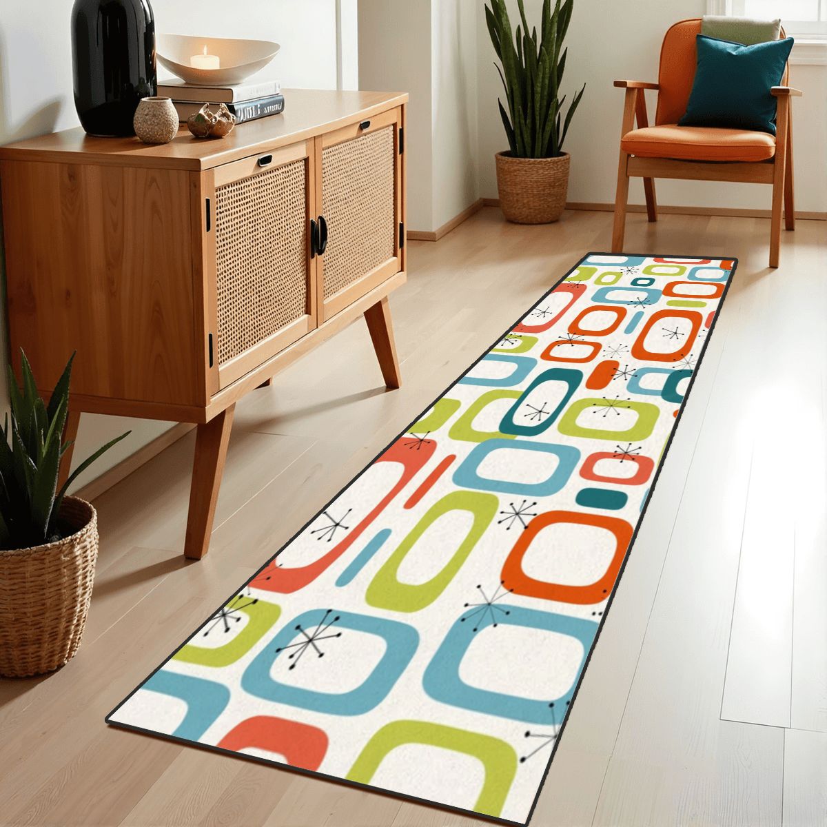 Mid-Century Modern Atomic Colorblock Runner Rug