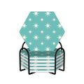 Mid-Century Modern Turquoise Starburst Ceramic Coaster Set