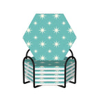 Mid-Century Modern Turquoise Starburst Ceramic Coaster Set