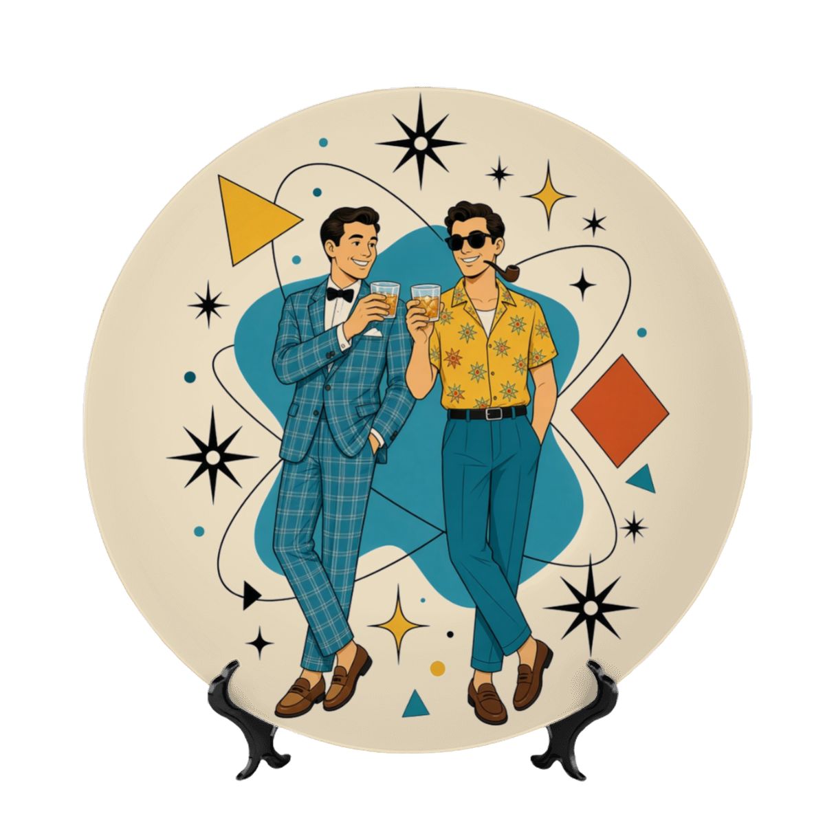 Mid-Century Modern Gay Couple Atomic Ceramic Decorative Plate