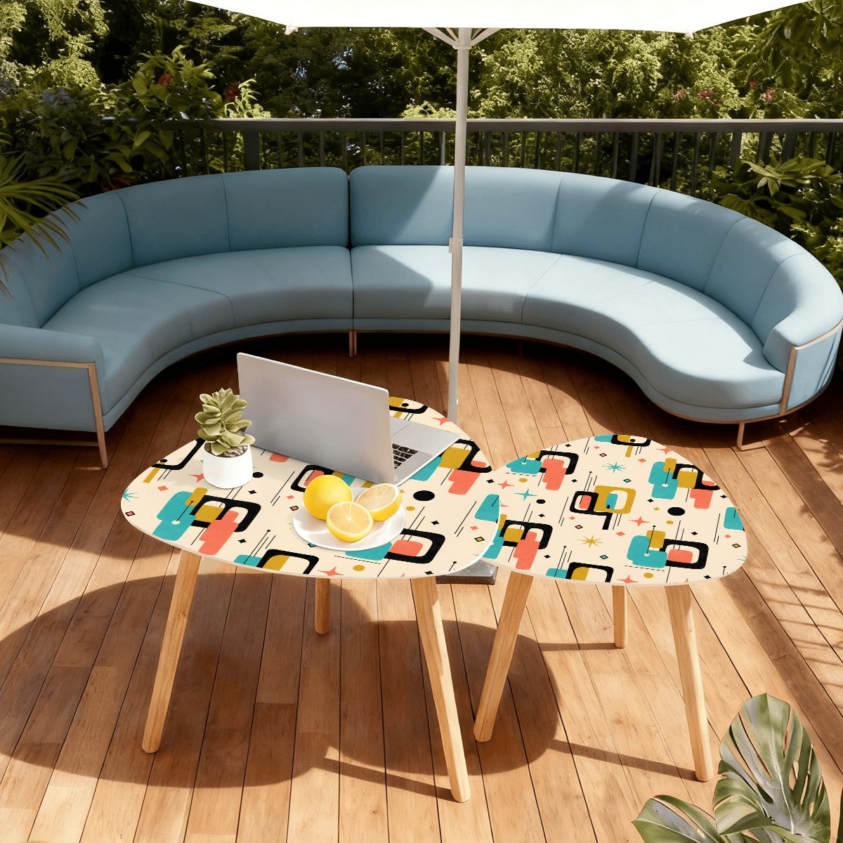 Mid-Century Modern Colorblock Atomic Nesting Tables