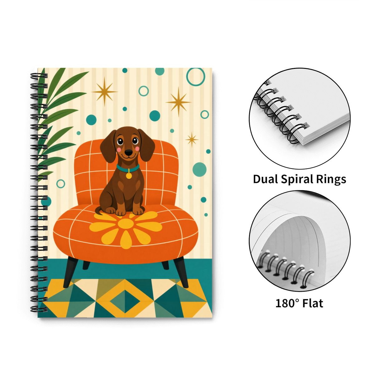Mid-Century Modern Atomic Dog Sun Spiral Notebook