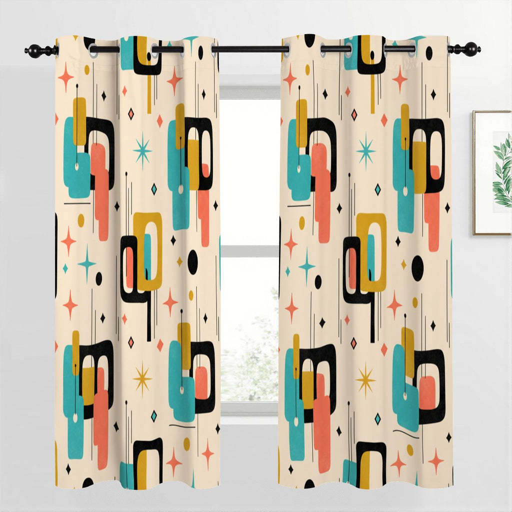 Mid-Century Modern Atomic Geometric Blackout Curtains, Set of 2