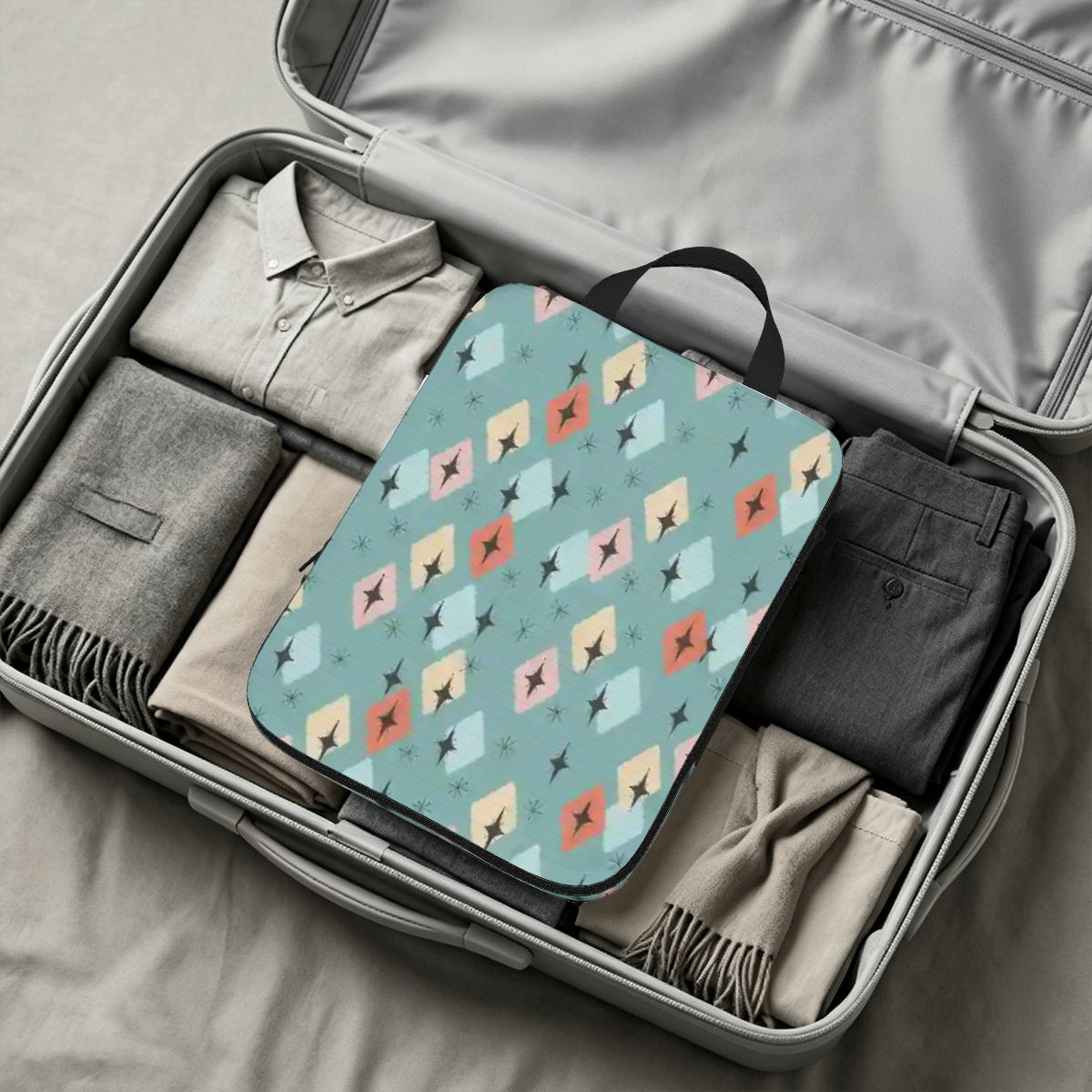 Mid-Century Modern Teal Pattern 4-Piece Packing Cube Set
