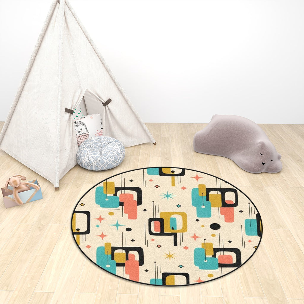 Mid-Century Modern Abstract Pattern Round Area Rug