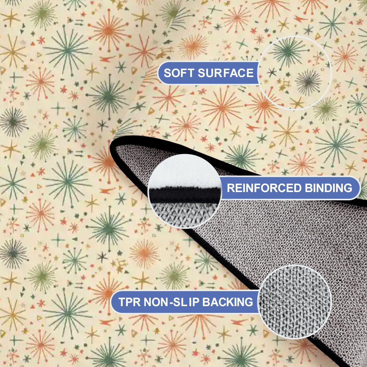 Mid-Century Modern Starburst Area Rug | Non-Slip Plush Floor Carpet
