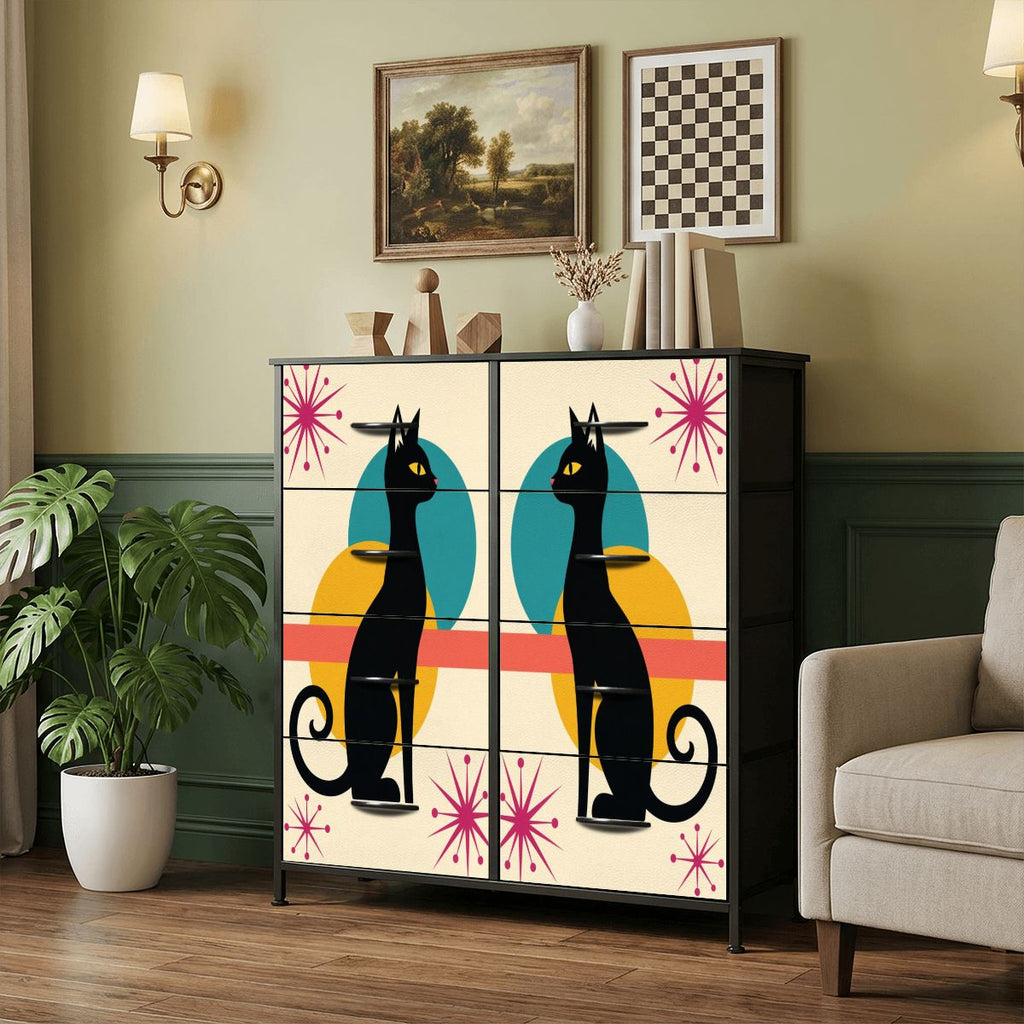Mid-Century Modern Atomic Cat Pair 8-Drawer Dresser